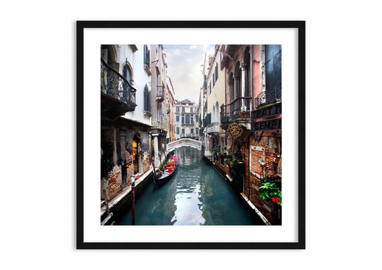 Obraz w ramie ARTTOR Pejzaż wenecki z gondolą i mostkiem - Wenecja kanał, F1BAC70x70-2157, 70x70 cm ARTTOR