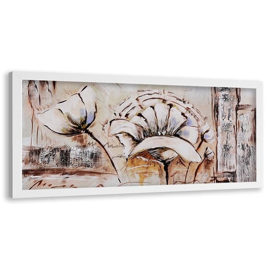 Obraz w ramie białej FEEBY, Abstrakcyjne kwiaty, 140x45 cm Feeby