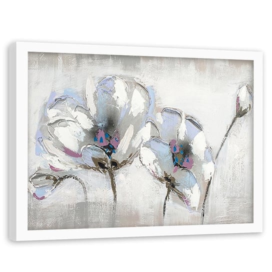 Obraz w ramie białej FEEBY, Akwarela Białe Kwiaty 120x80 Feeby
