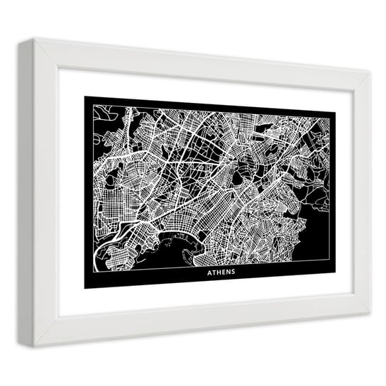 Obraz w ramie białej FEEBY, Ateny Plan Miasta 30x20 Feeby