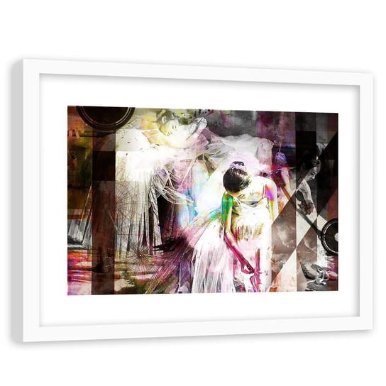 Obraz w ramie białej FEEBY, Baletnica Abstrakcja Kolorowy 90x60 Feeby
