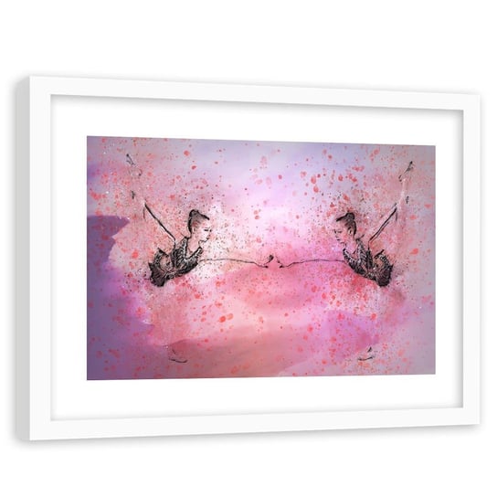 Obraz w ramie białej FEEBY, Baletnice abstrakcja różowy 90x60 Feeby