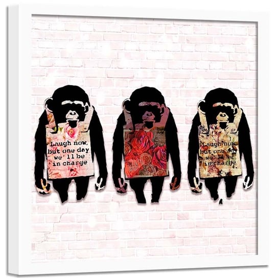 Obraz w ramie białej FEEBY, Banksy Małpy Kolorowy 50x50 Feeby