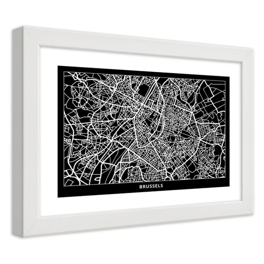 Obraz w ramie białej FEEBY, Bruksela Plan Miasta 45x30 Feeby