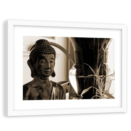 Obraz w ramie białej FEEBY, Budda przy wazie, 120x80 cm Feeby