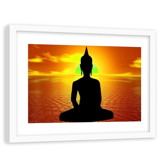 Obraz w ramie białej FEEBY, Buddha wschód słońca 90x60 Feeby
