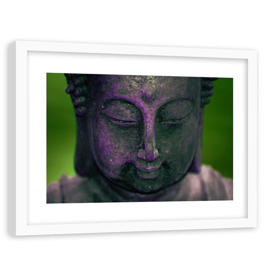 Obraz w ramie białej FEEBY, Buddha ZEN Symbol wiara lila 90x60 Feeby