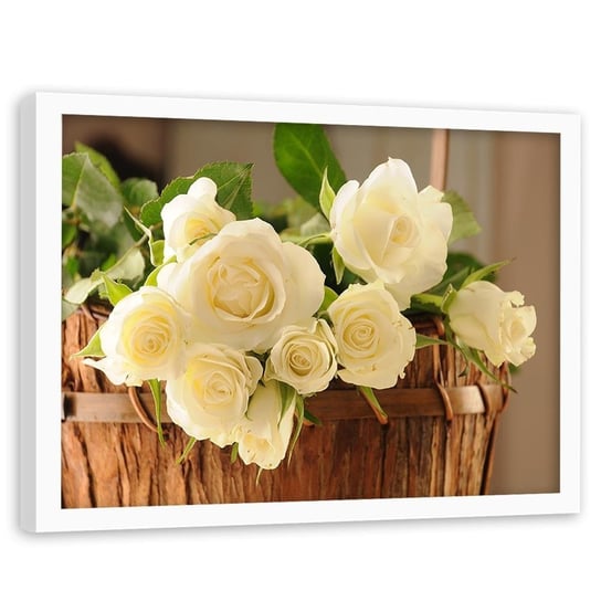 Obraz w ramie białej FEEBY, Bukiet Róż Kwiaty Natura 120x80 Feeby