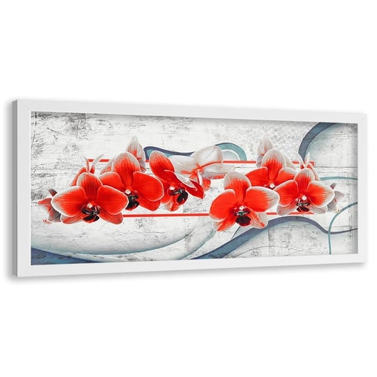 Obraz w ramie białej FEEBY, Czerwone storczyki, 140x45 cm Feeby