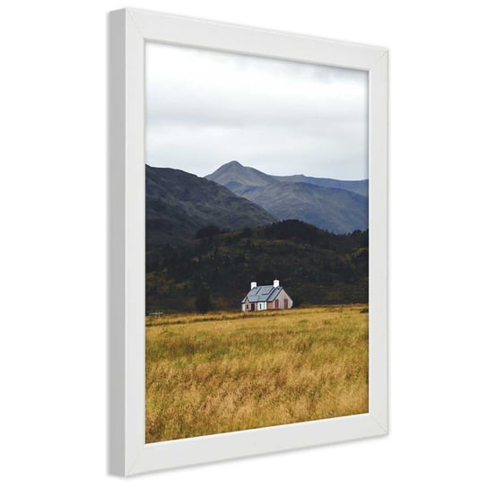 Obraz w ramie białej FEEBY, Dom Góry Pole Krajobraz obraz 30x45 Feeby