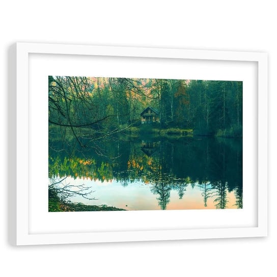 Obraz w ramie białej FEEBY, Dom nad jeziorem 3, 90x60 cm Feeby
