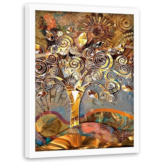 Obraz w ramie białej FEEBY, Drzewo miłości Klimt, 40x60 cm Feeby
