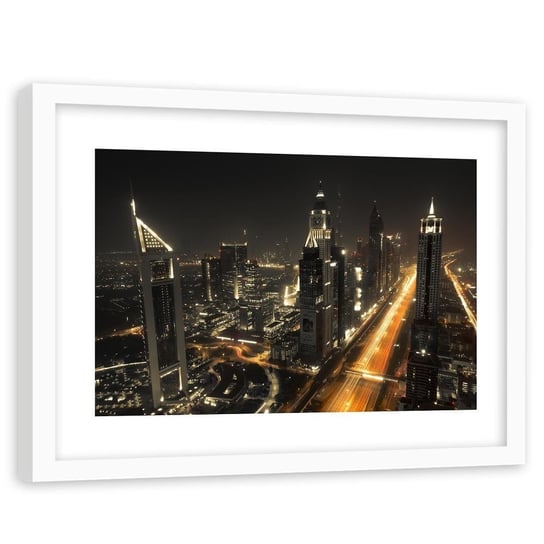 Obraz w ramie białej FEEBY, Dubaju Noc Miasto 120x80 Feeby