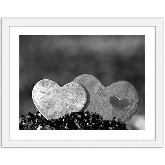 Obraz w ramie białej FEEBY Dwa metalowe serca, 50x40 cm Feeby