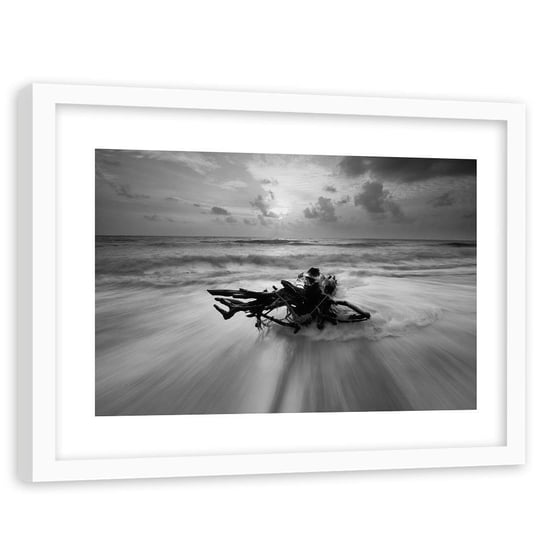 Obraz w ramie białej FEEBY, Gałąź na brzegu morza 2, 90x60 cm Feeby