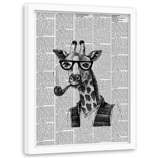 Obraz w ramie białej FEEBY, Gazeta Żyrafa Czarno Biały 20x30 Feeby