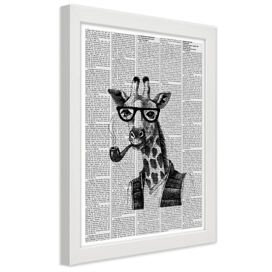 Obraz w ramie białej FEEBY, Gazeta Żyrafa Czarno Biały 30x45 Feeby