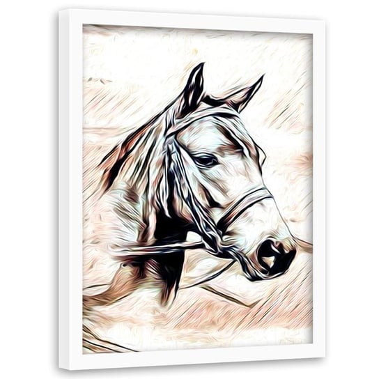 Obraz w ramie białej FEEBY, Głowa Konia Zwierzęta 20x30 Feeby