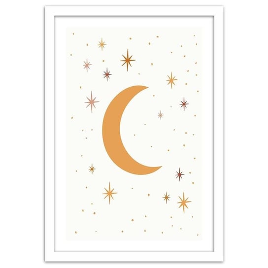 Obraz w ramie białej FEEBY, Gwiazdy Księżyc Noc 20x30 Feeby