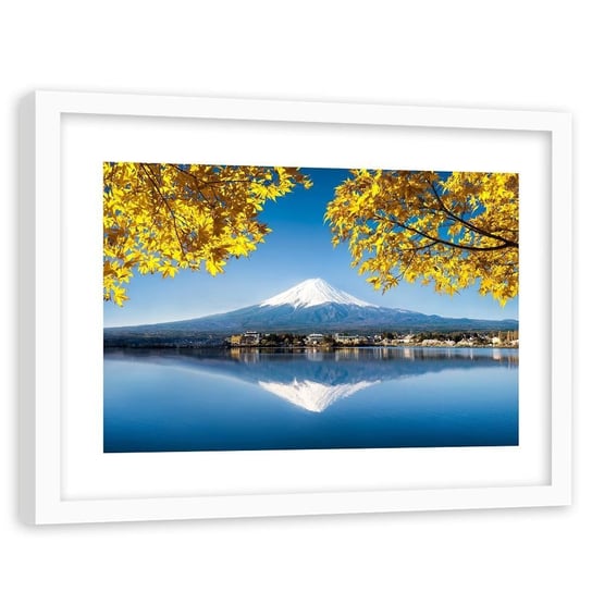 Obraz w ramie białej FEEBY, JAPONIA Góra FUJI żółte liście 60x40 Feeby