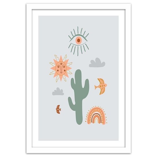 Obraz w ramie białej FEEBY, Kaktus Roślina 40x60 Feeby