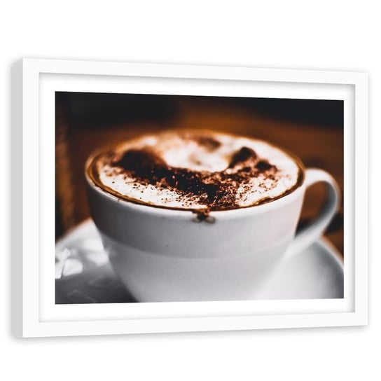Obraz w ramie białej FEEBY, Kawa Latte Filiżanka brązowy 90x60 Feeby