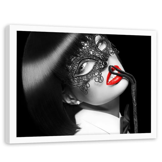 Obraz w ramie białej FEEBY, Kobieta w czarnej masce 120x80 Feeby