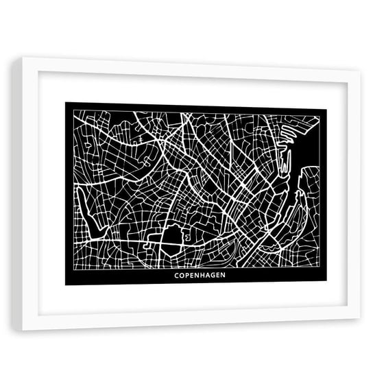 Obraz w ramie białej FEEBY, Kopenhaga Plan Miasta 60x40 Feeby