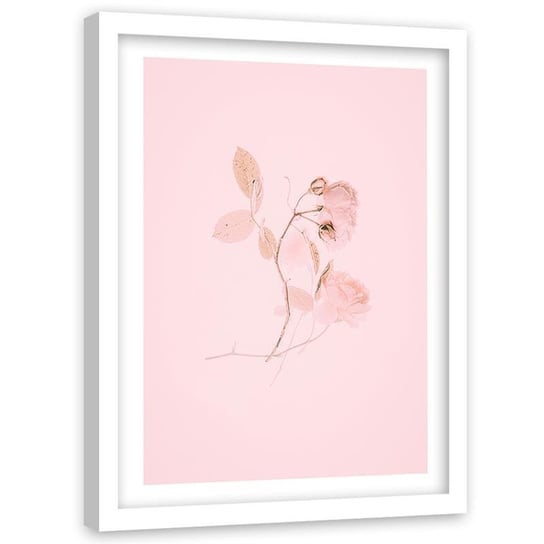 Obraz w ramie białej FEEBY, Kwiat Minimalizm Natura Różowy 60x80 Feeby