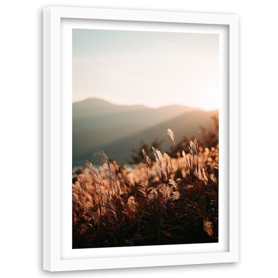 Obraz w ramie białej FEEBY, Łąka Góry Widok Beżowy 40x60 Feeby