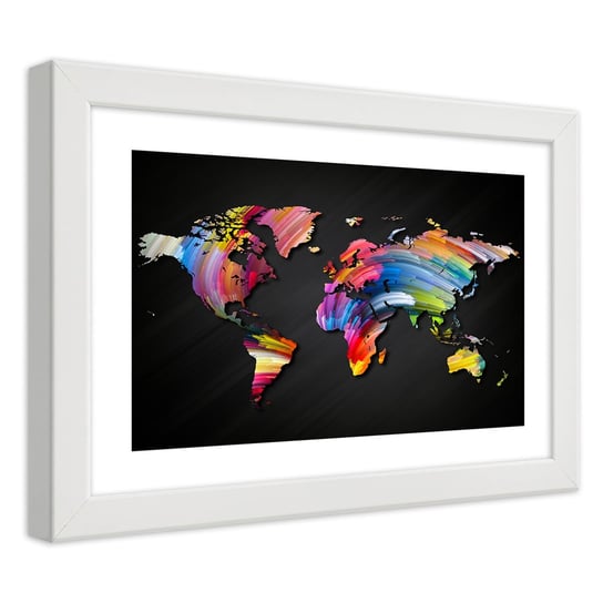 Obraz w ramie białej FEEBY, Mapa Kolorowa 100x70 Feeby