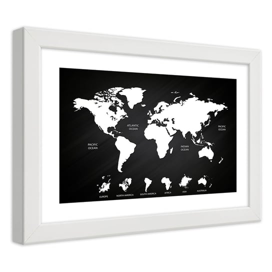 Obraz w ramie białej FEEBY, Mapa Świata Biuro 45x30 Feeby