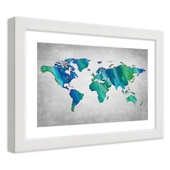 Obraz w ramie białej FEEBY, Mapa Świata Kolorowy Biuro 100x70 Feeby