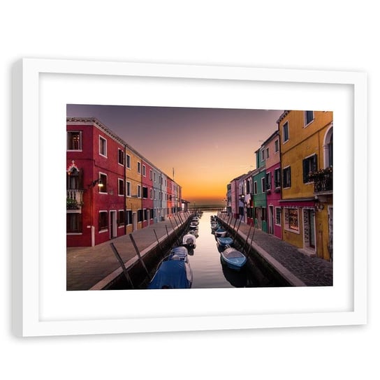 Obraz w ramie białej FEEBY, NA ŚCIANĘ Wenecja Kanał Miasto Włochy 90x60 Feeby