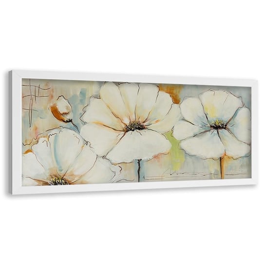Obraz w ramie białej FEEBY, Namalowane kwiaty, 120x40 cm Feeby