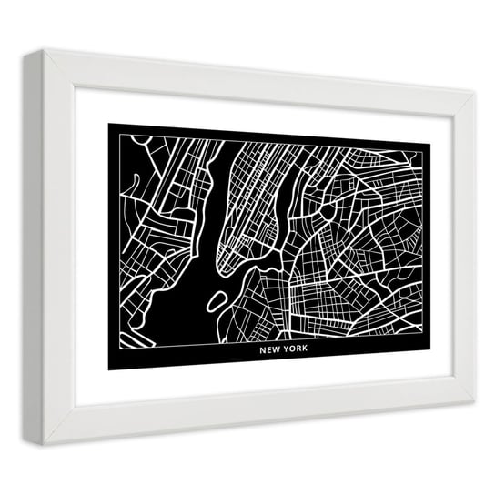 Obraz w ramie białej FEEBY, Nowy Jork Plan Miasta 100x70 Feeby