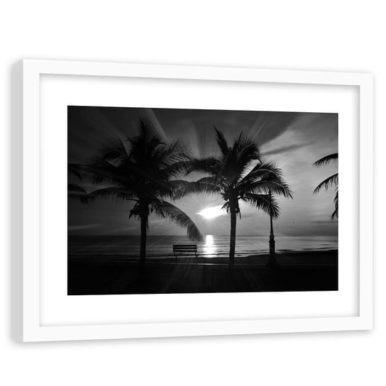 Obraz w ramie białej FEEBY, Palmy i promienie słońca 2, 120x80 cm Feeby