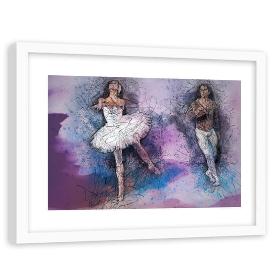 Obraz w ramie białej FEEBY, Para tańcząca balet Lila 120x80 Feeby