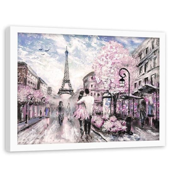 Obraz w ramie białej FEEBY, Paryż Miasto Różowy Olejny 120x80 Feeby