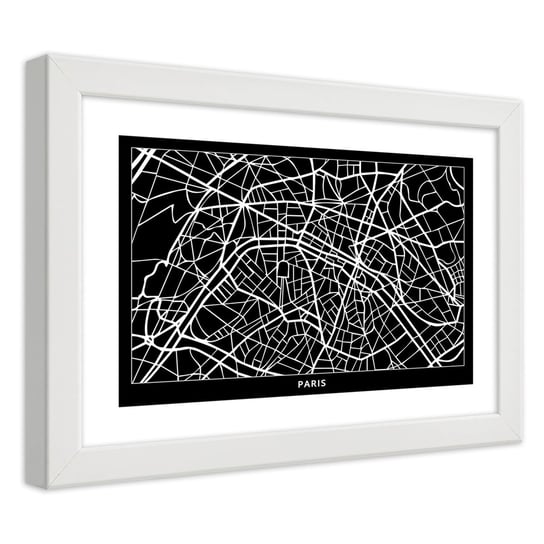 Obraz w ramie białej FEEBY, Paryż Plan Miasta 100x70 Feeby