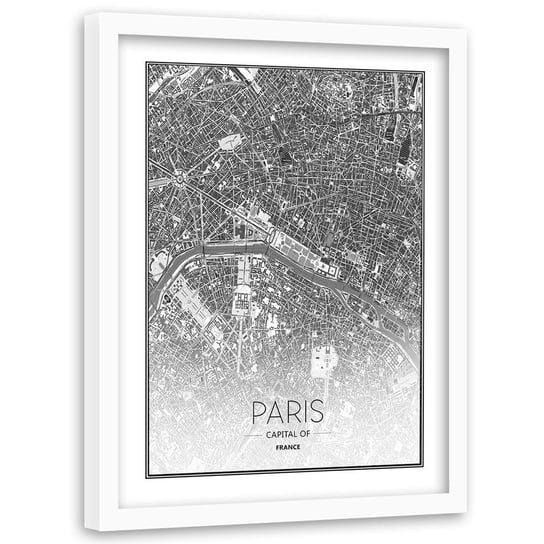 Obraz w ramie białej FEEBY, Paryż Plan Miasta 40x60 Feeby