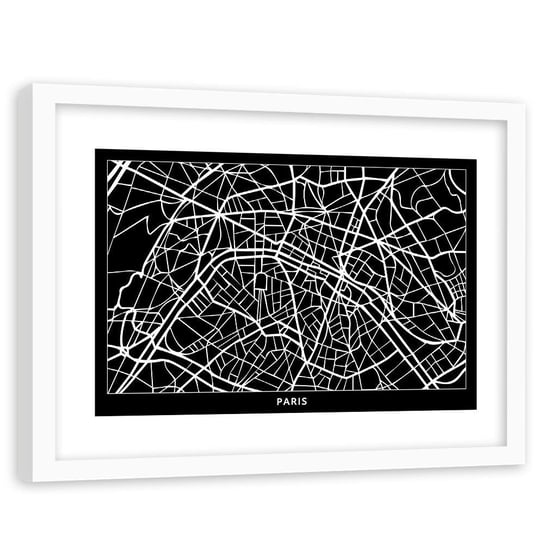 Obraz w ramie białej FEEBY, Paryż Plan Miasta 90x60 Feeby