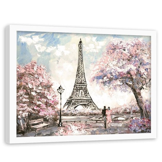 Obraz w ramie białej FEEBY, Paryż Wieża Eiffla różowy 120x80 Feeby