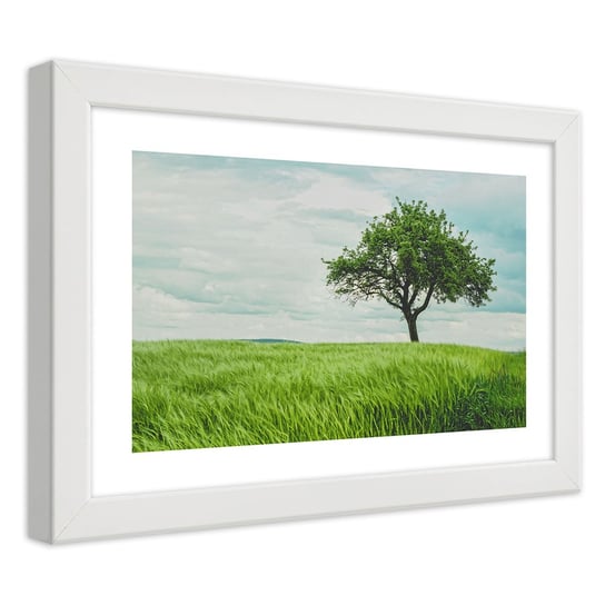 Obraz w ramie białej FEEBY, Pejzaż Zielone Drzewo 30x20 Feeby