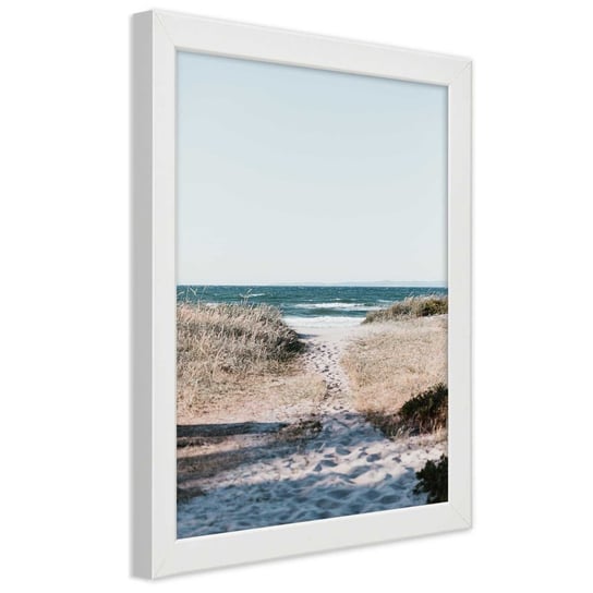 Obraz w ramie białej FEEBY, Plaża Morze Ścieżka Piasek 30x45 Feeby