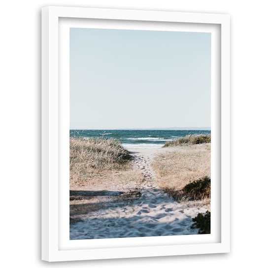 Obraz w ramie białej FEEBY, Plaża Morze Ścieżka Piasek 40x60 Feeby