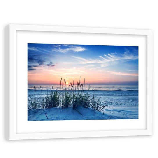 Obraz w ramie białej FEEBY, Plaża trawy wydmy morze 60x40 Feeby