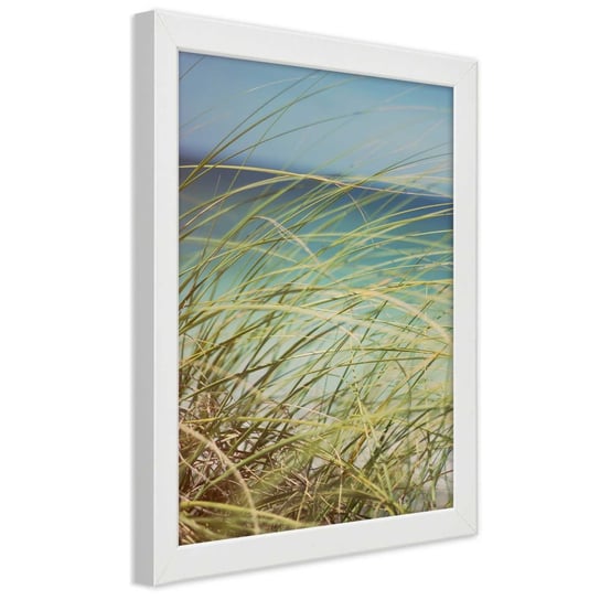 Obraz w ramie białej FEEBY, Plaża Trawy Wydmy Piasek 30x45 Feeby