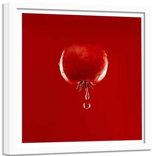 Obraz w ramie białej FEEBY, Pomidor Warzywa Krople wody 80x80 Feeby