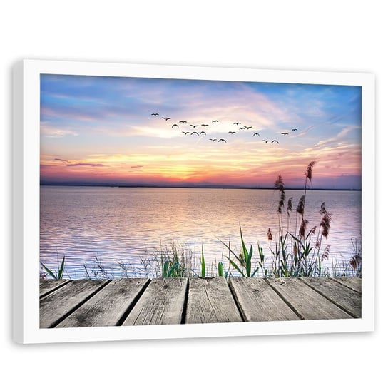 Obraz w ramie białej FEEBY, Pomost Zachód Słońca Morze 90x60 Feeby